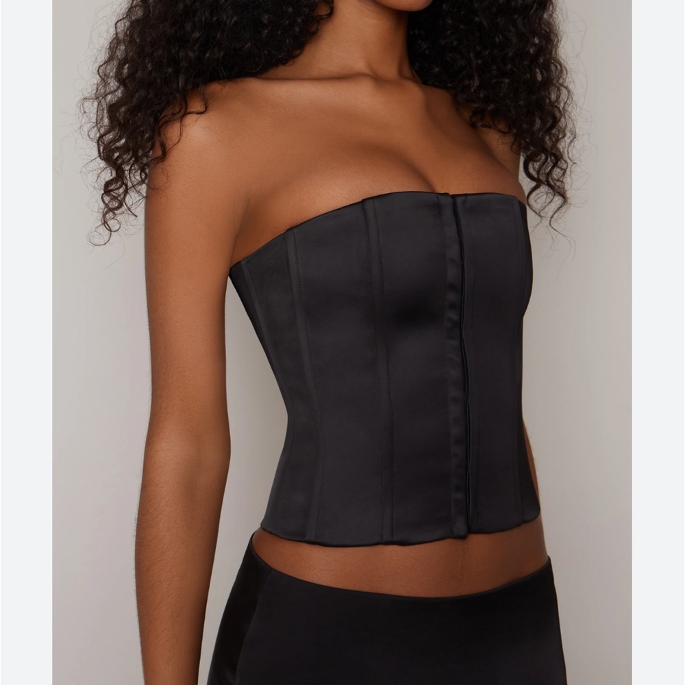 Danielle Guizio Black Lace up satin corset